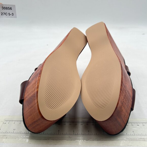 miss left Brown Crisscross Strap Open Toe Slingback Adjustable Buckle Sandals - Picture 7 of 8